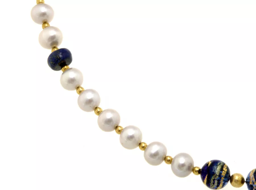 Zuchtperlcollier mit Lapis und Murano